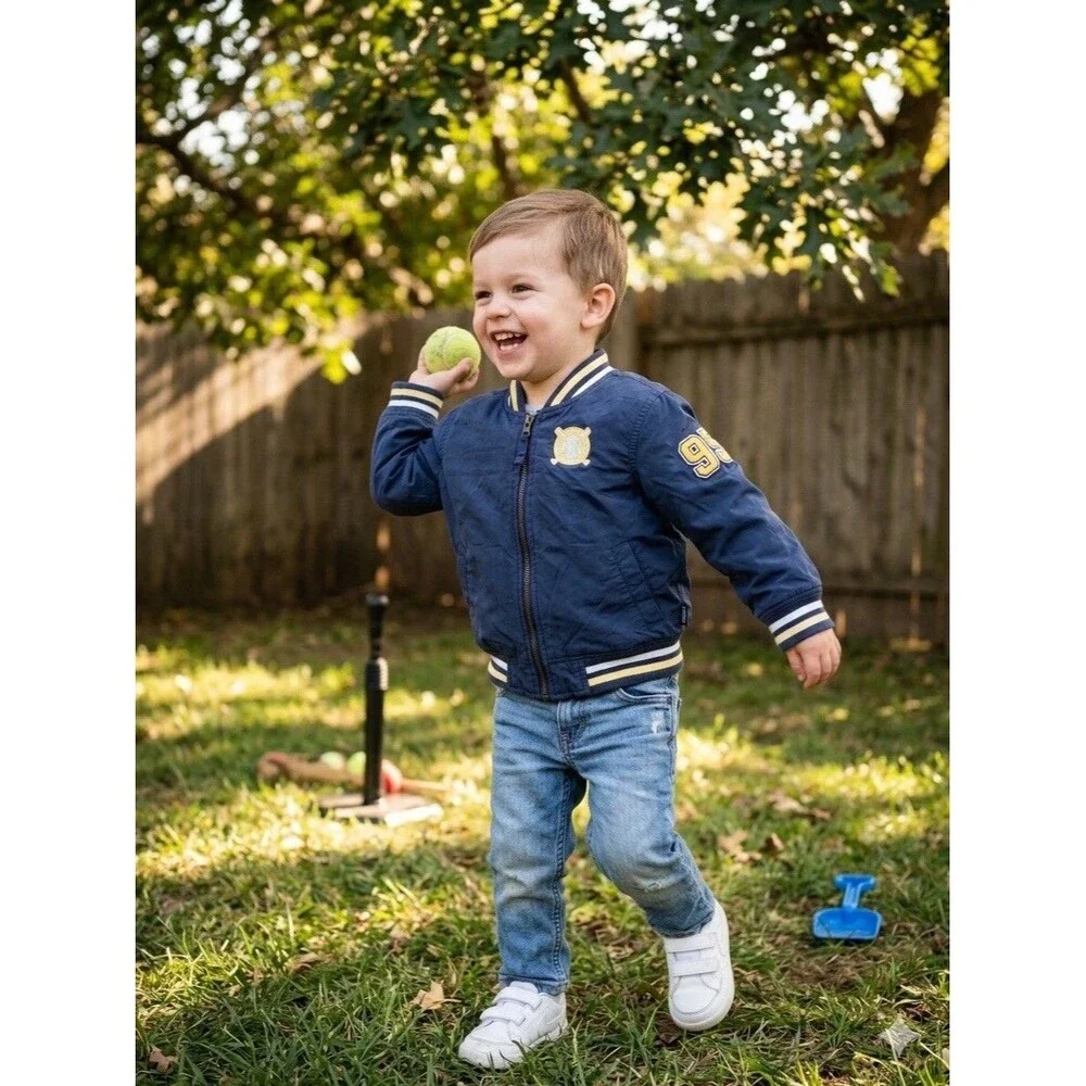 Vintage OshKosh B'gosh Navy Blue Baseball Bomber Jacket 36 Months